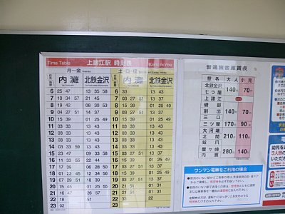時刻表と運賃表
