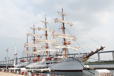 総帆展帆の撤収作業中