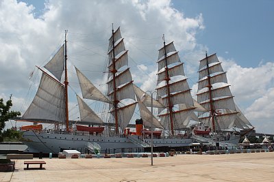 海王丸総帆展帆を右舷から